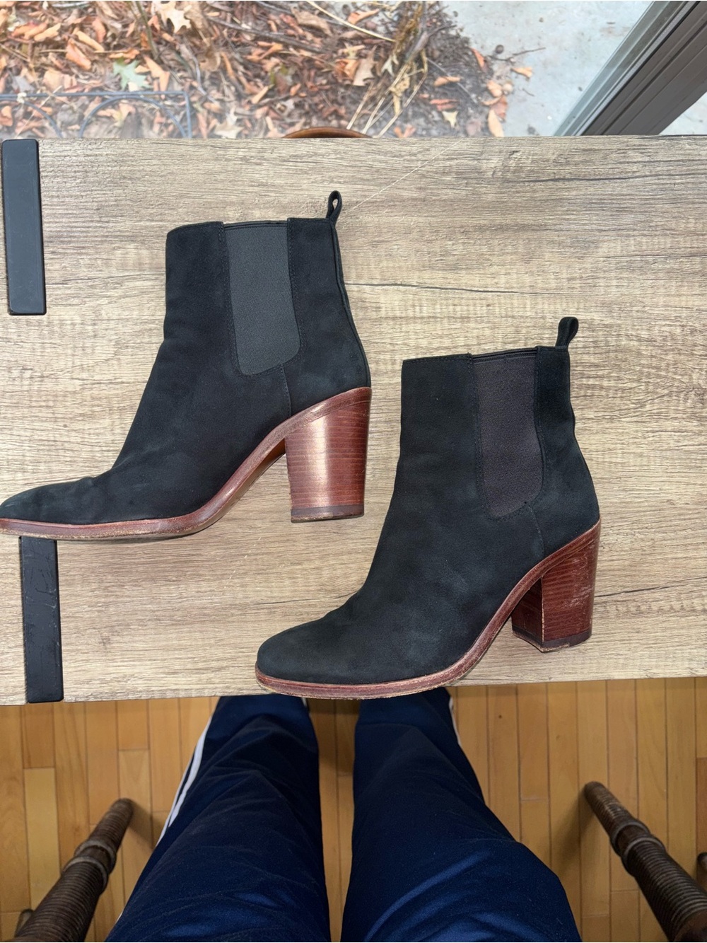 Vince Camuto Black Suede Stacked Heel Chelsea Booties
